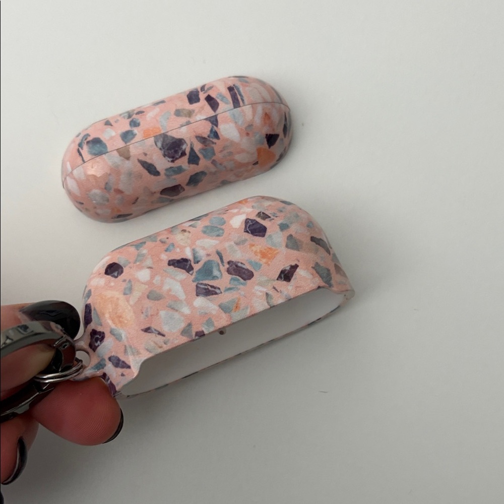 Pink Terrazzo AirPods Case with Keyring - Picture 4 of 4